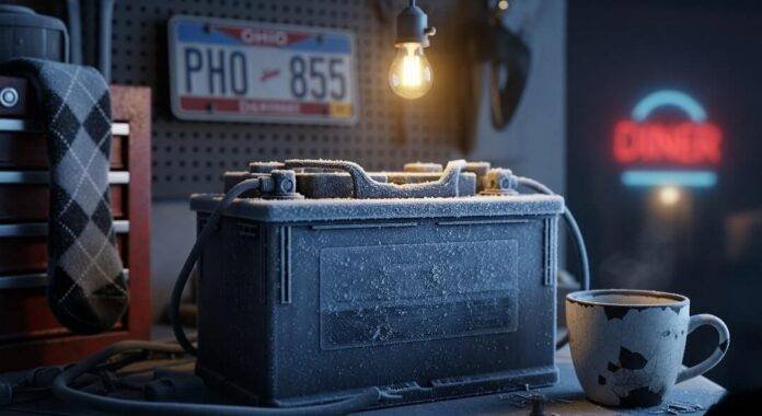 Frosty Car Battery in an Ohio Garage