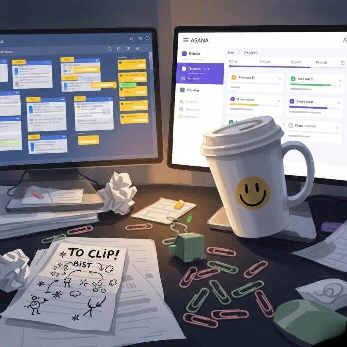 Cluttered Desk Organization: Trello vs. Asana