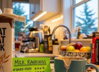 Best Non-Dairy Milk Alternatives Ranked for Taste & Nutrition Cluttered Seattle Kitchen Counter: Oat Milk Drips, Funny Cow Sticky Note, Chipped Mug