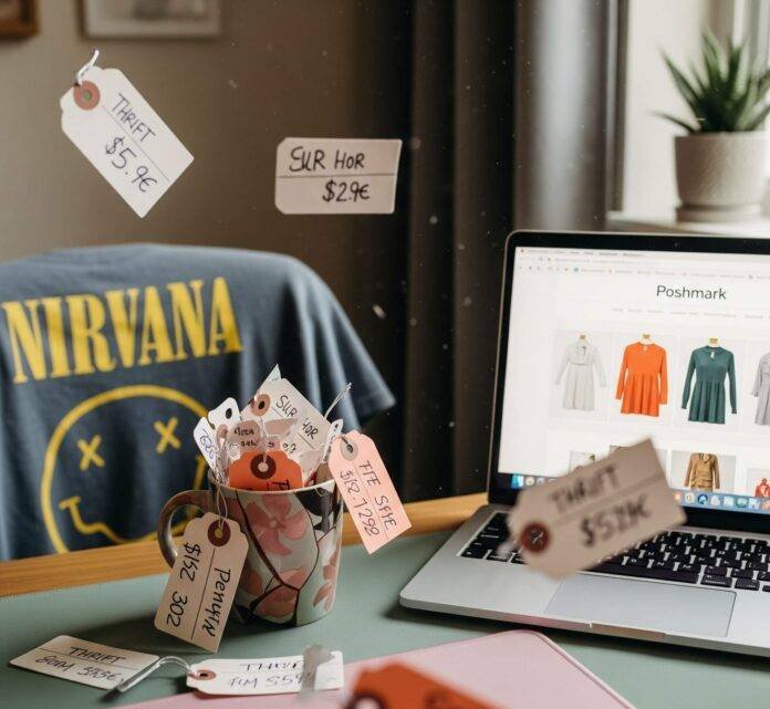 Seattle Thrifting Vibes: Poshmark Desk Aesthetic with Nirvana Tee