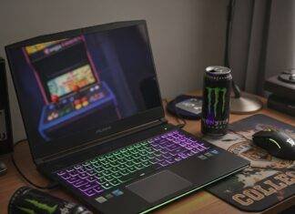 Top 5 Budget Gaming Laptops in 2025 That Don’t Suck Messy Desk Gaming Setup: Budget Laptop with RGB Keyboard & Retro Arcade Reflection