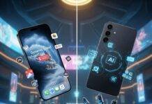 iPhone 15 vs Samsung Galaxy S24: The Ultimate Flagship Face-Off Dynamic Rivalry: iPhone 15 vs. Galaxy S24 in a Cyberpunk Showdown