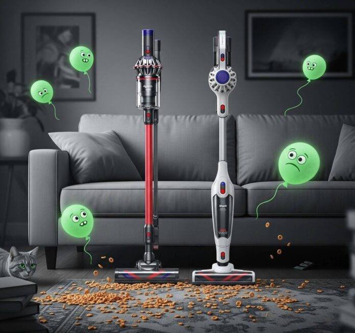 Dyson V15 vs. Shark Vertex: A Messy Living Room Showdown Dyson V15 vs. Shark Vertex: A Messy Living Room Showdown