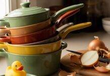 Best Non-Toxic Cookware Brands for Healthier Cooking in 2025 Chaotic Kitchen Counter: A High-Resolution Photo of Pans, Onions, and a Rubber Duck