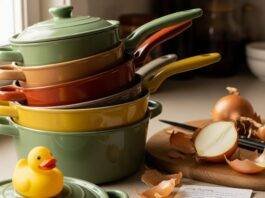 Best Non-Toxic Cookware Brands for Healthier Cooking in 2025 Chaotic Kitchen Counter: A High-Resolution Photo of Pans, Onions, and a Rubber Duck