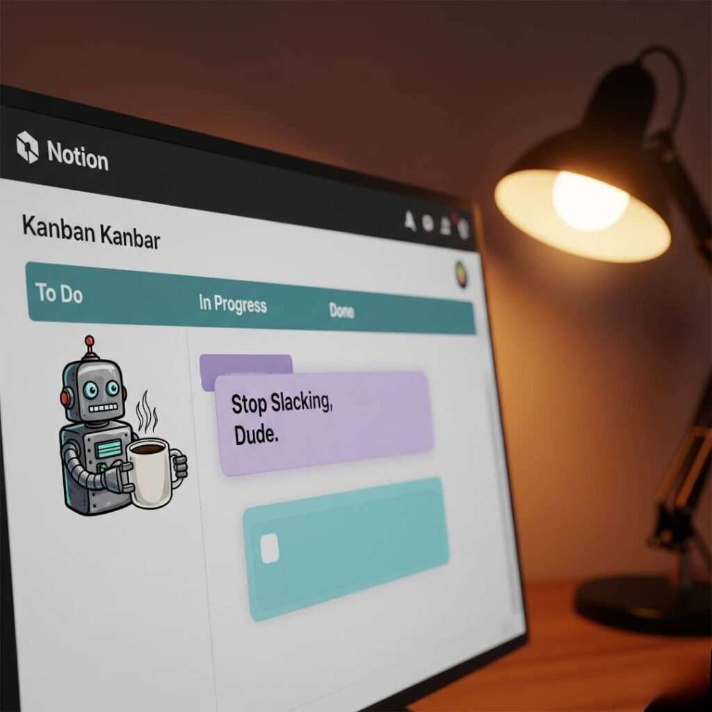 
Notion Kanban Board: The "Stop Slacking, Dude" Reminder