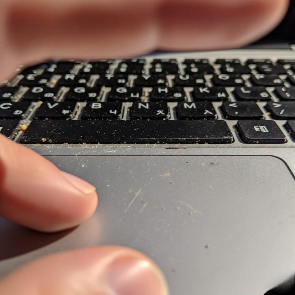 Close-Up of a Scuffed Laptop Keyboard: A Student's Study Grind