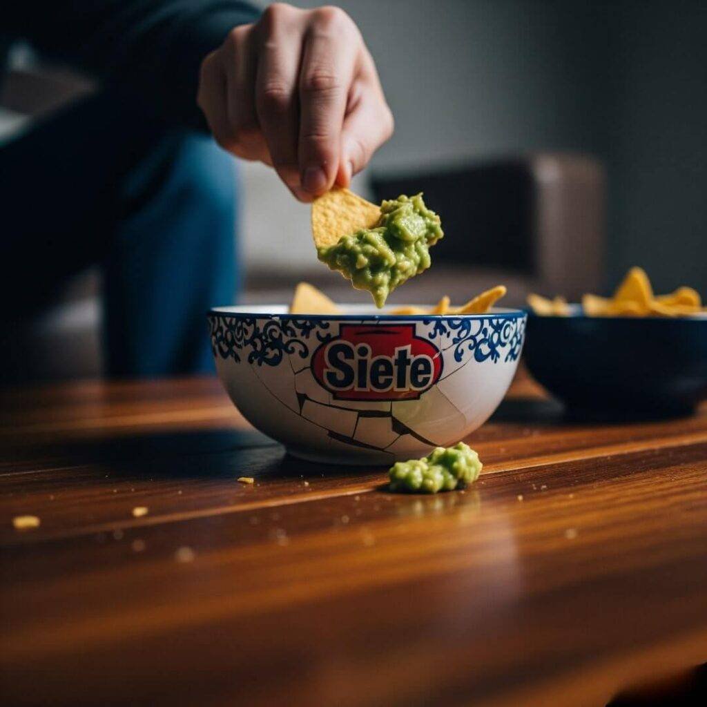 Late-Night Snack: Hand Snagging Siete Chip and Guacamole