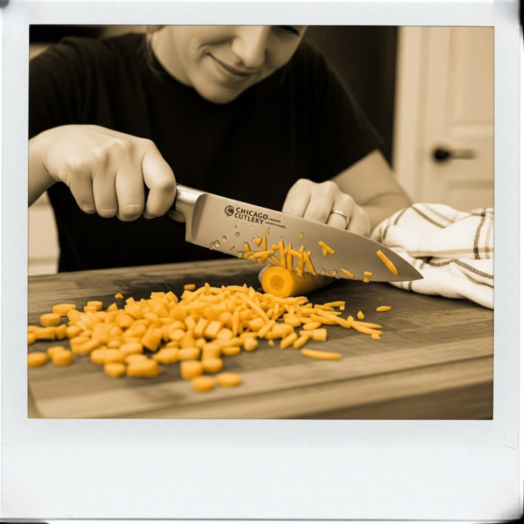 Trying to julienne carrots and failing: a vintage photo