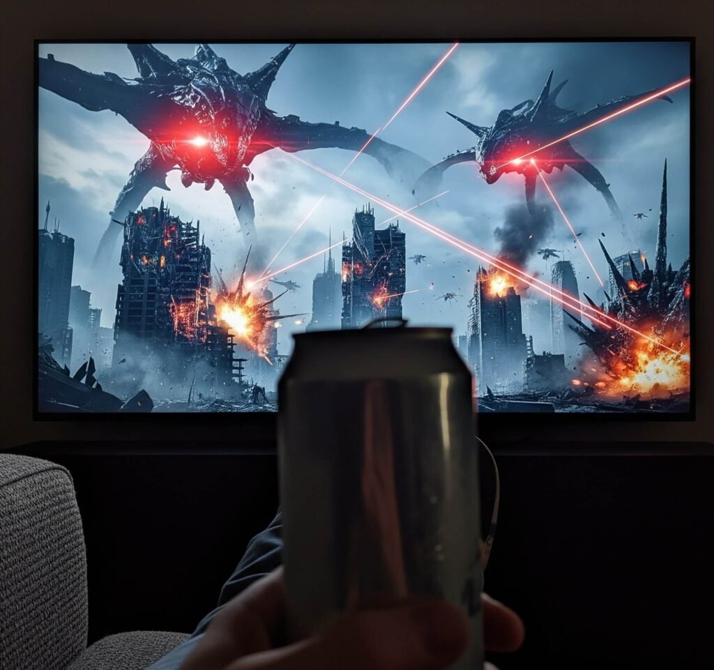 Geeking Out Over OLED: A POV Shot of a Dark Alien Invasion and a Beer