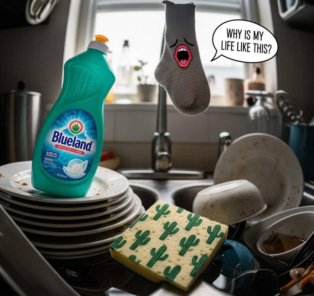 Dishes and a Blueland Bottle: A Frustrated View of a Messy Sink
