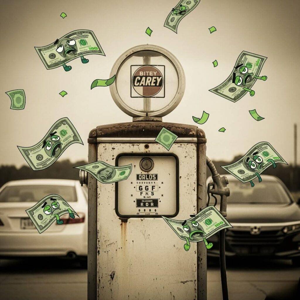 Vintage Gas Pump and Flying Money: A Bittersweet Photo of Gas Prices