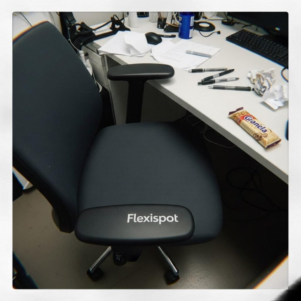 Flexispot Ergonomic Chair with Cluttered Desk