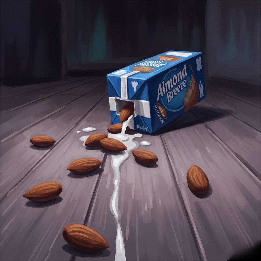 Almond Milk Spill: Impressionistic Digital Painting, Low-Angle Shot, Moody Purples
