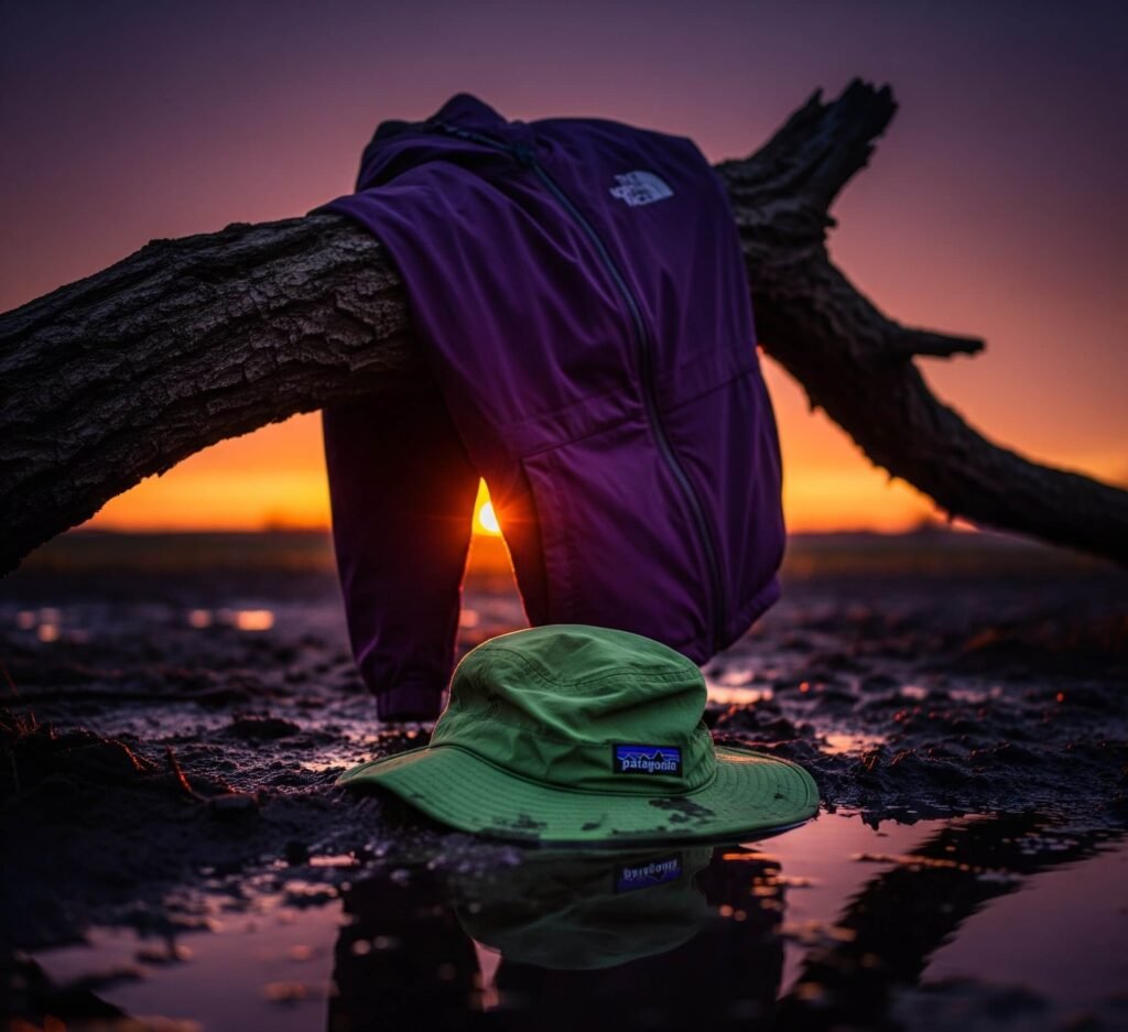 North Face Jacket & Patagonia Hat at Sunset: Trail-End Chaos