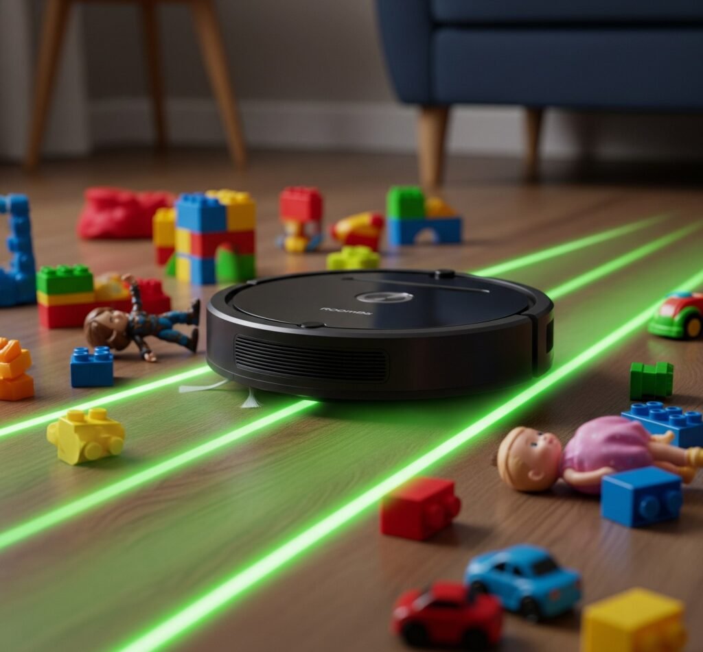 A Robotic Vacuum's Neon Green Path