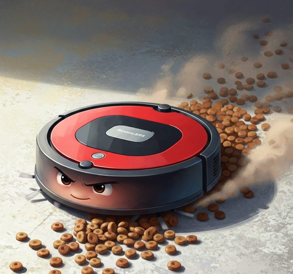 Roomba 694 vs. Kibble: A Robot Vacuum's Determined Mission