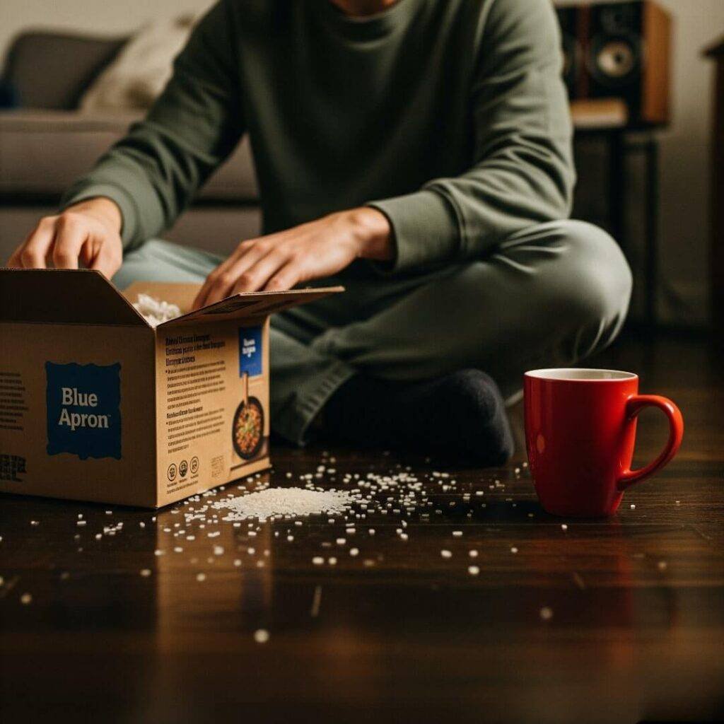 
Blue Apron Unboxing: Candid Photo of a Kitchen Mishap with Rice