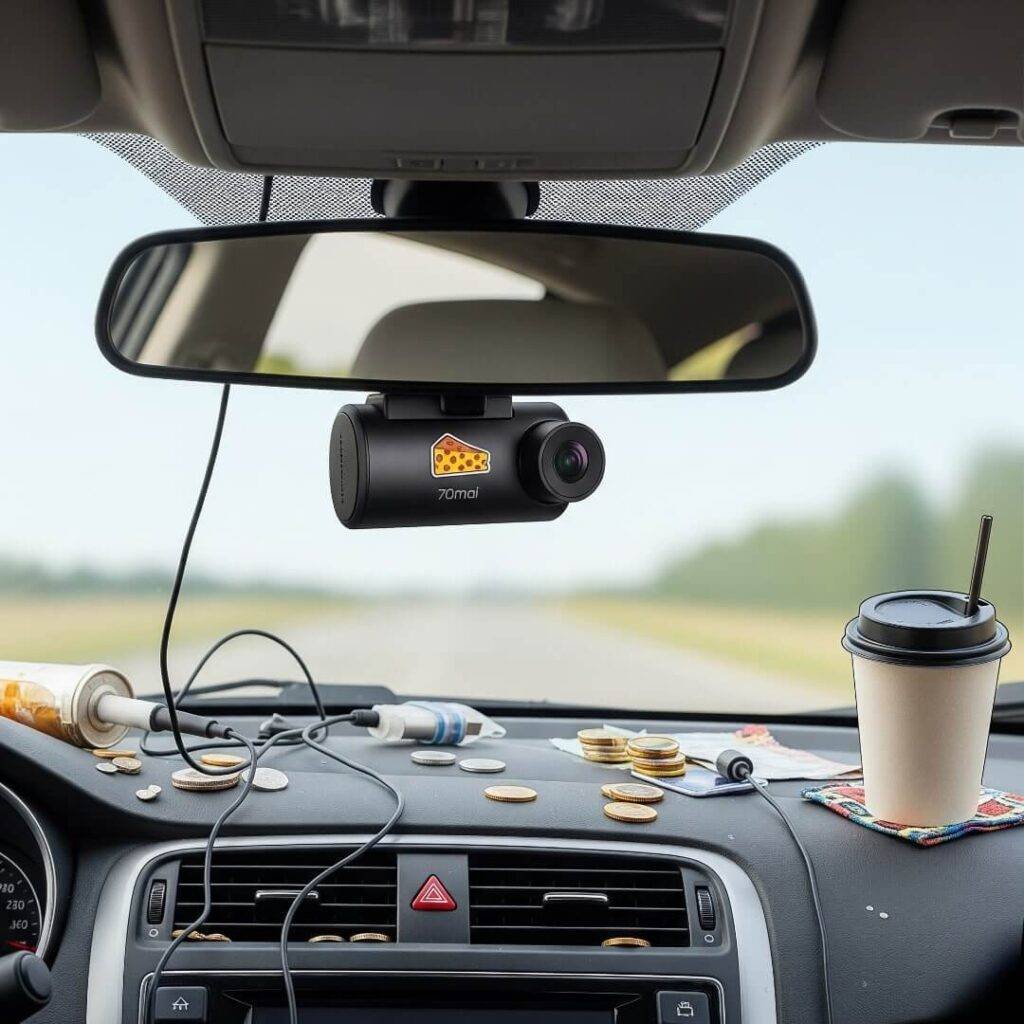 70mai Smart Dash Cam 1S, hiding in my trash heap of a car