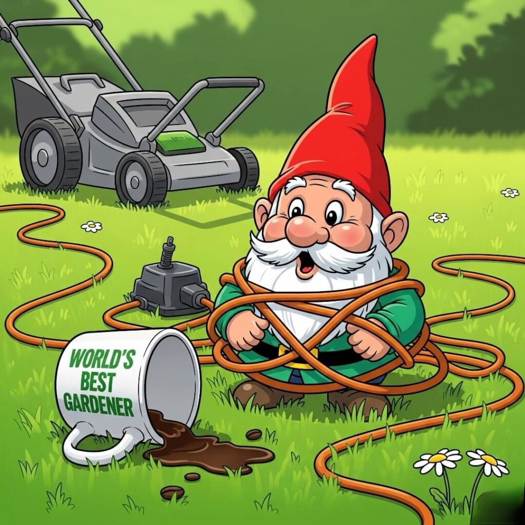 Cord Chaos: My Electric Mower's Tangled Misadventure & Garden Gnome Troubles