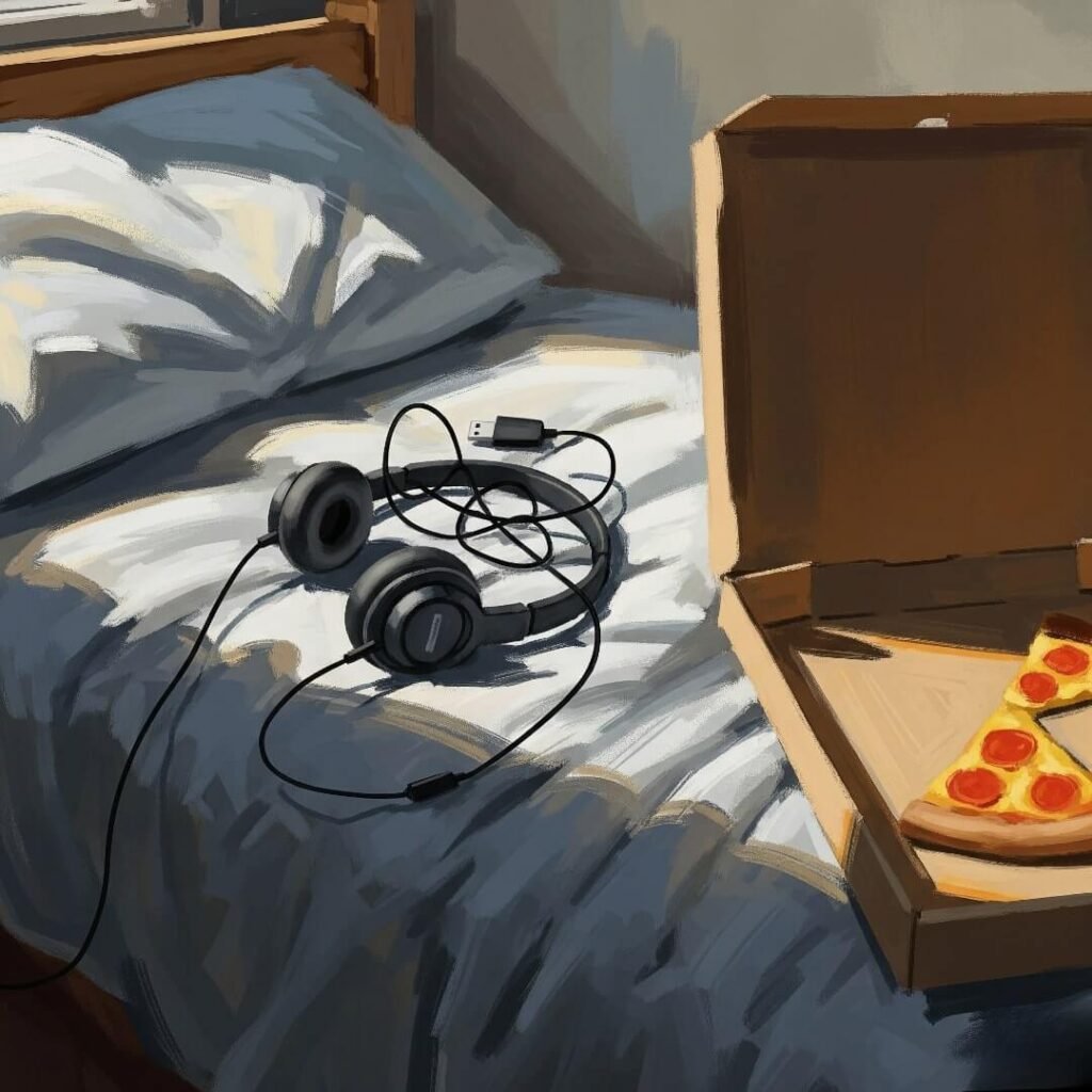 Dorm Room Disaster with Headphones