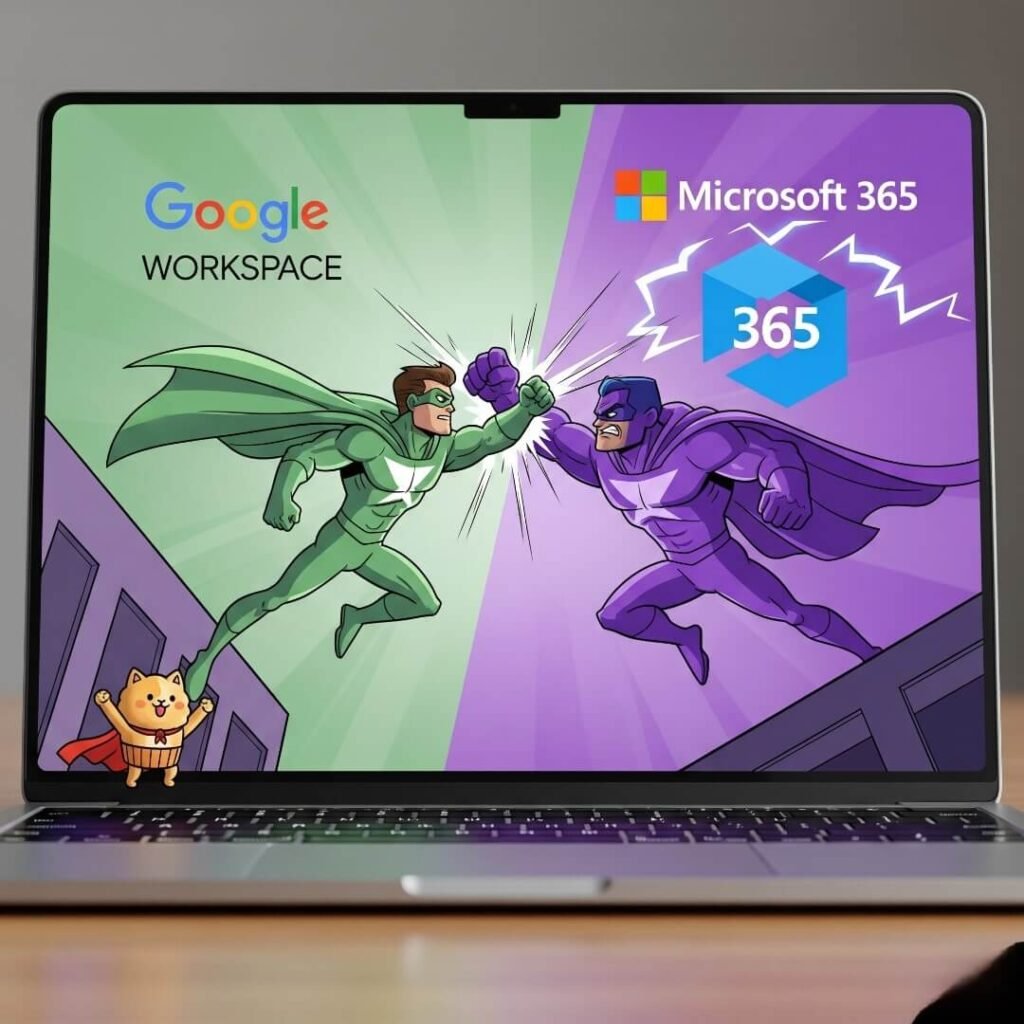 Google Workspace vs. Microsoft 365: A Superhero Battle on Screen