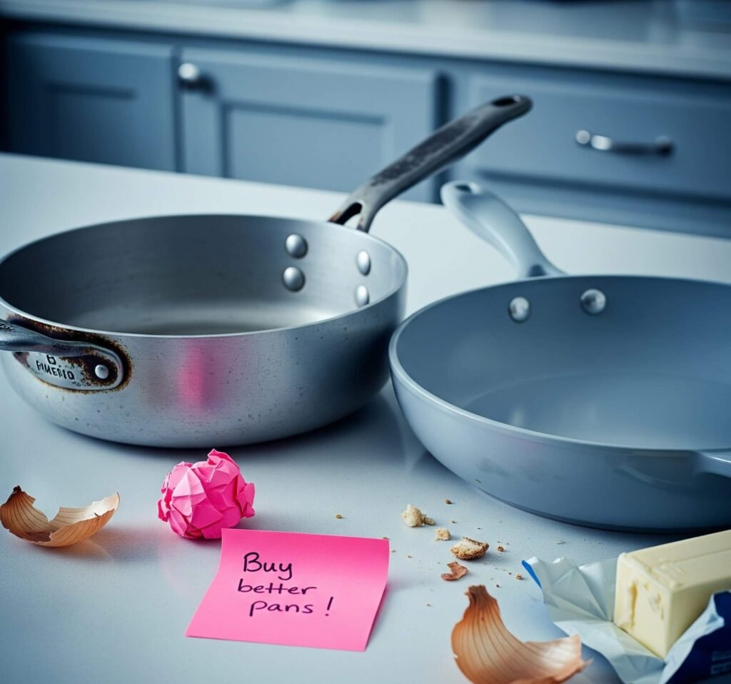 Kitchen Counter Shame: A Photorealistic Shot of Old vs. New Pans