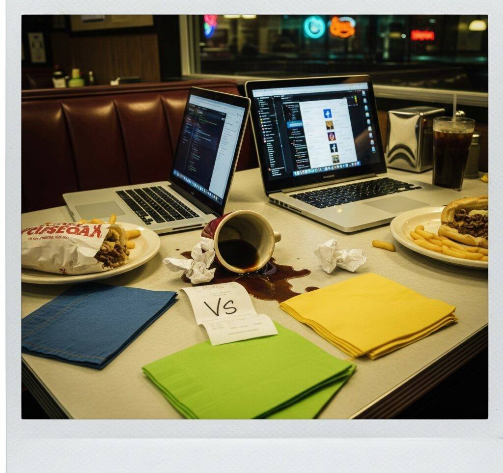 MacBook Air vs. Dell XPS: A Chaotic Diner Showdown with a Philly Vibe