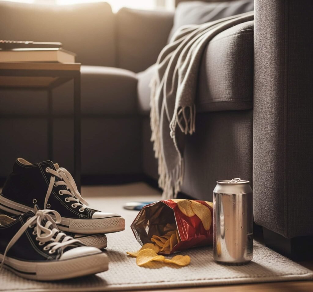 Couch Chaos: Sneakers, Snacks, and Soda